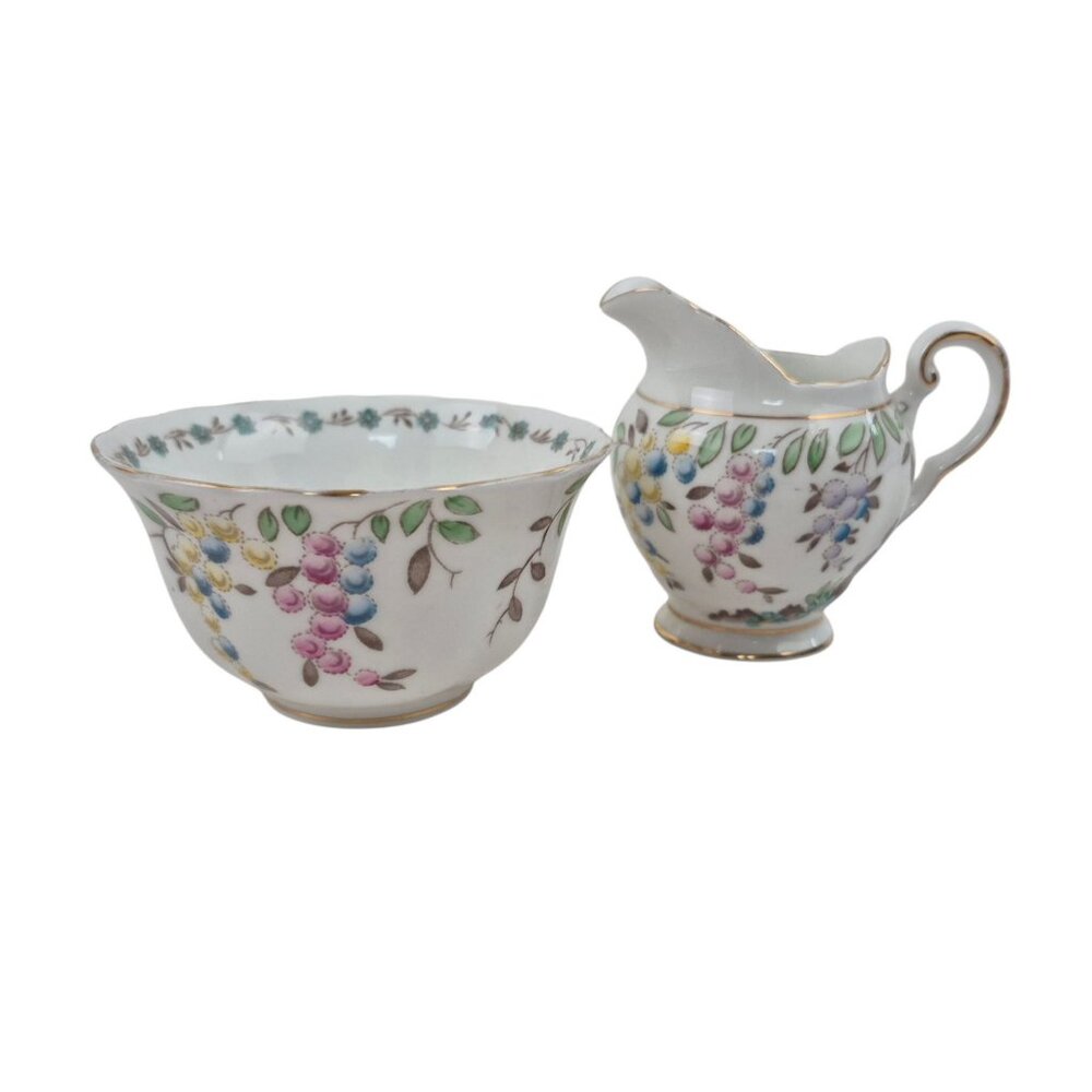 Tuscan Creamer And Sugar Bowl Set Bone China England Floral Gold Trim Vintage - Picture 2 of 10